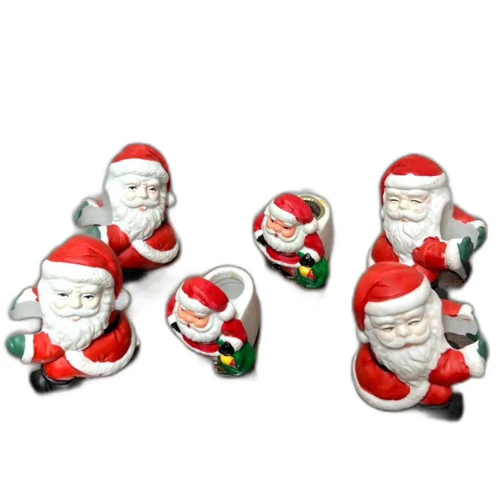 Vintage Santa Tapered Candle Holders Set of 6 Christmas Table Decor Holiday Lot